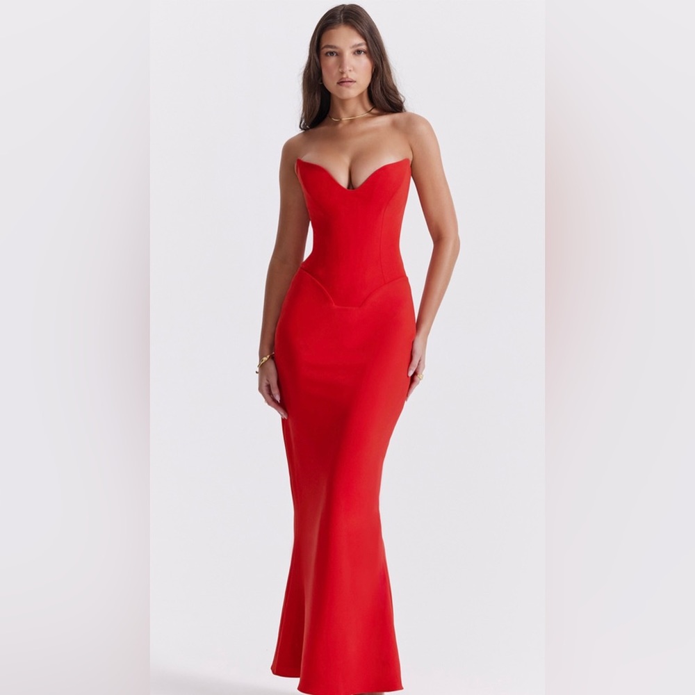 HOUSE OF CB CHERRY STRAPLESS CORSET DRESS SIZE SMALL